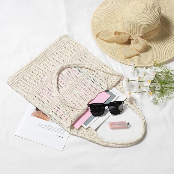 Women's Cream 2 Shoulder Shopping Handbag Casual Travel Totes Fold Able Bags - Picture 6 of 7